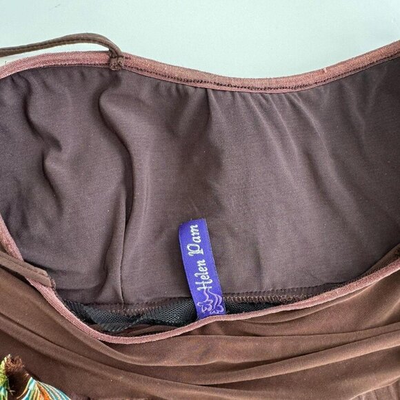 Boho Babydoll Festival Dress peacock feather pattern built-in bra sequins Small - Picture 5 of 8